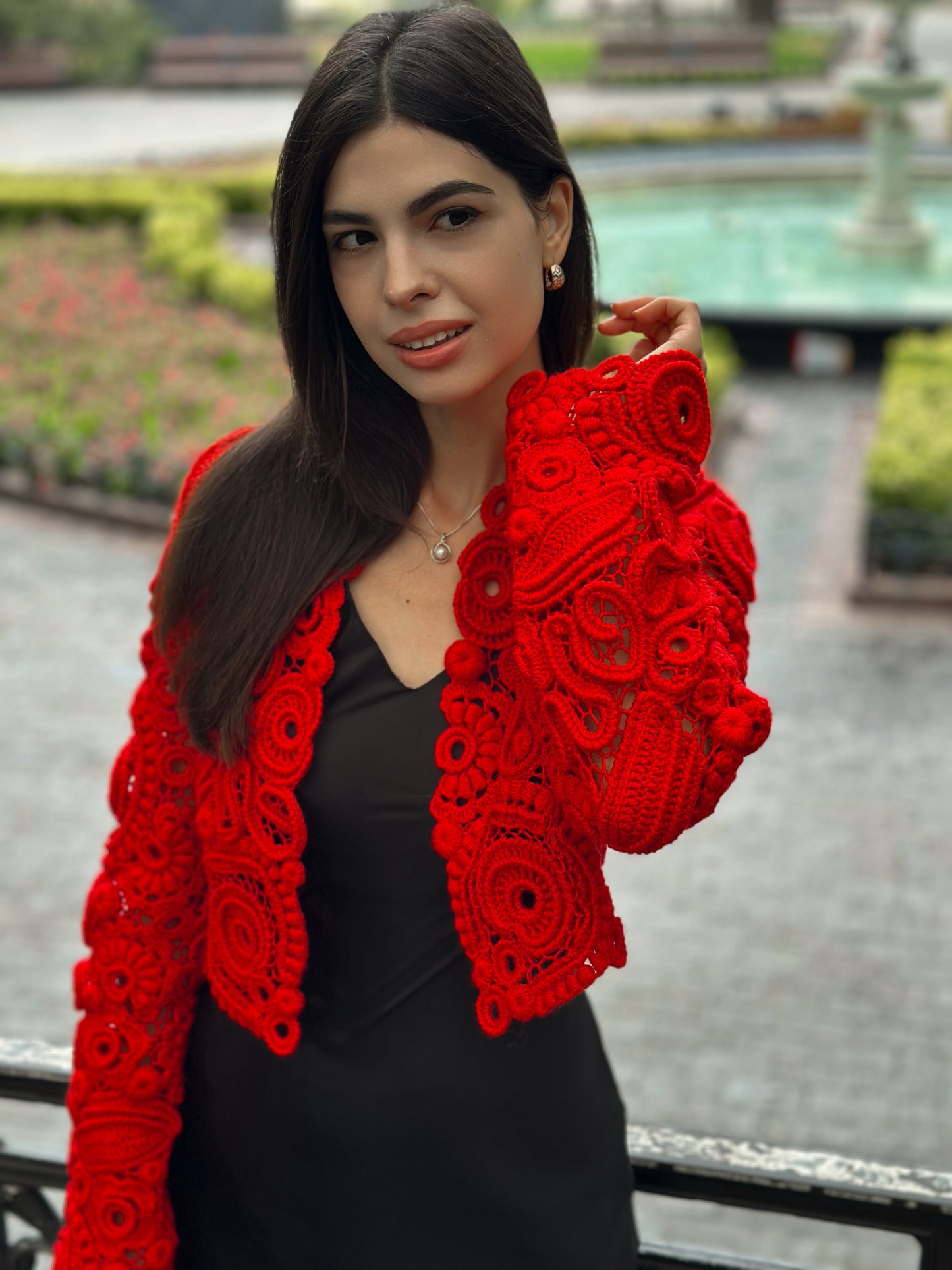 Red Irish Crochet Lace Bolero – Couture Handmade Statement Jacket