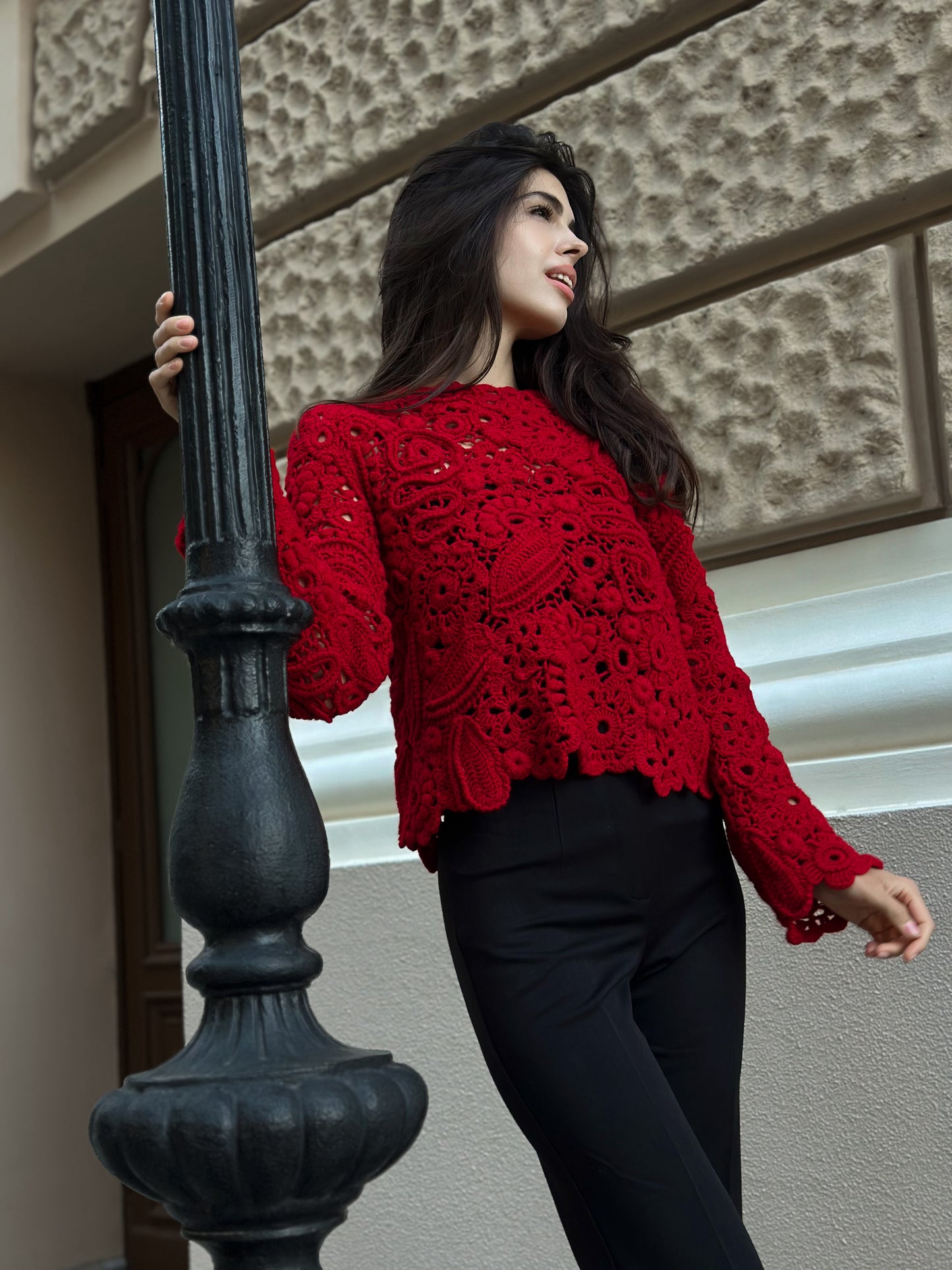 Luxury Red Crochet Pullover – Handcrafted Women’s Designer Sweater (Custom Sizes Available)