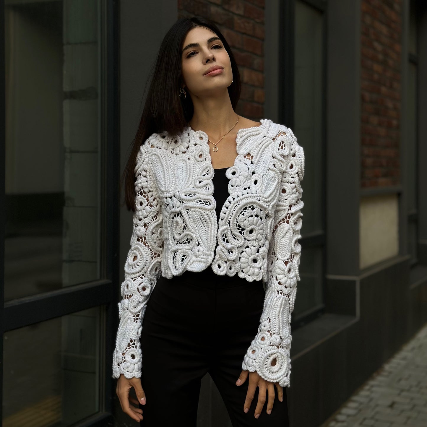 Luxury White Crochet Jacket - Handcrafted Women’s Designer Outerwear (Custom Sizes Available)