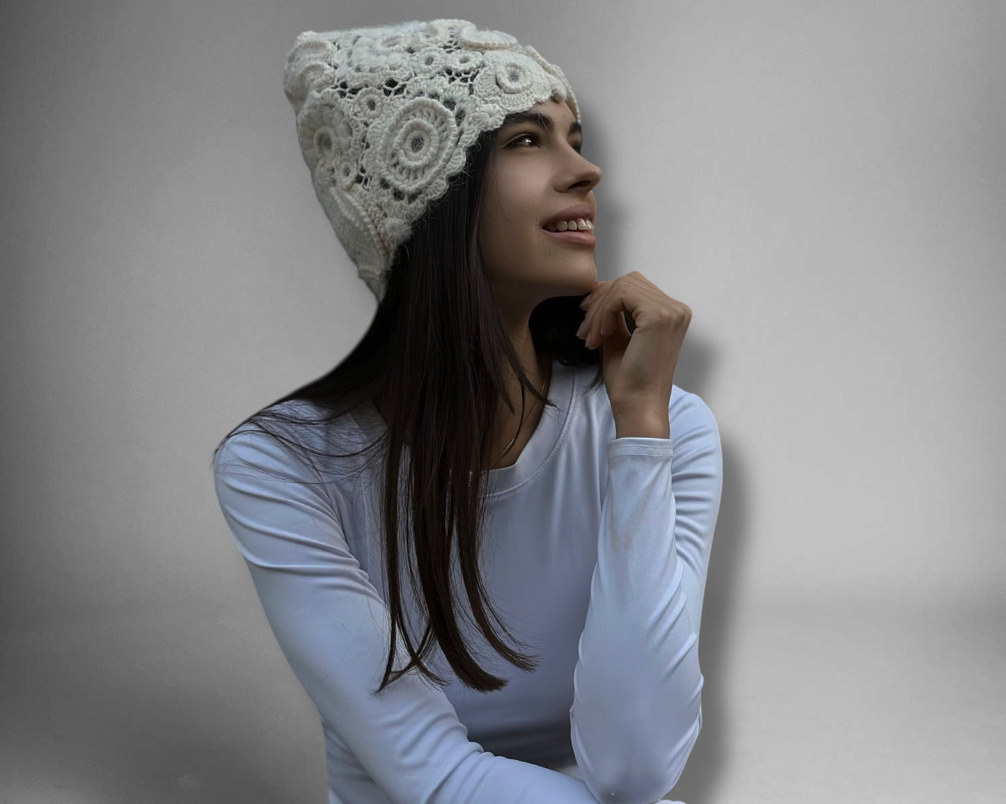 White Irish Crochet Hat – Custom Handmade Wool Blend
