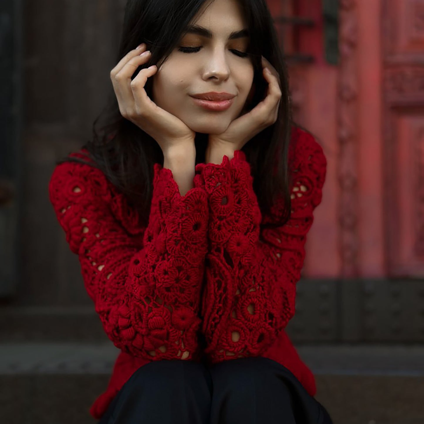 Luxury Red Crochet Pullover – Handcrafted Women’s Designer Sweater (Custom Sizes Available)