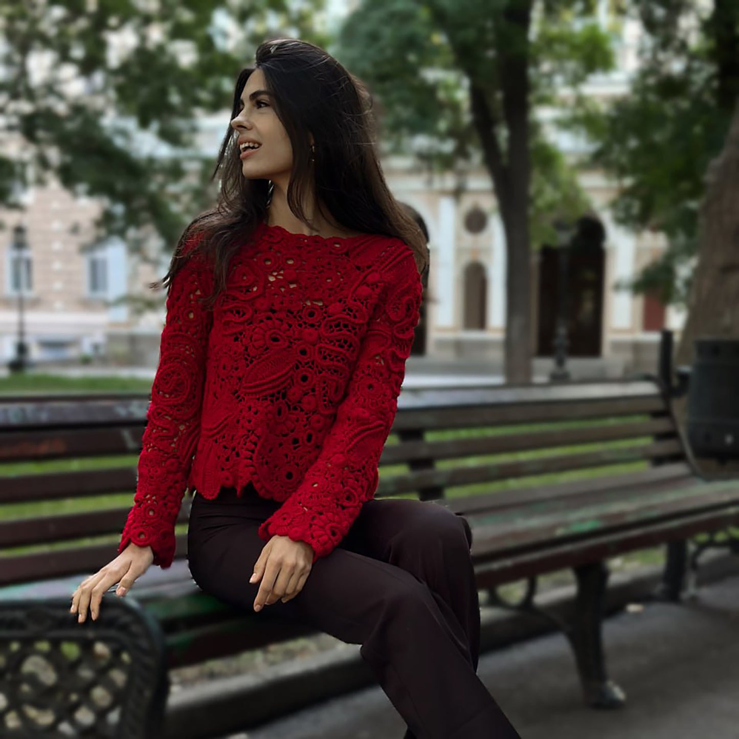Luxury Red Crochet Pullover – Handcrafted Women’s Designer Sweater (Custom Sizes Available)