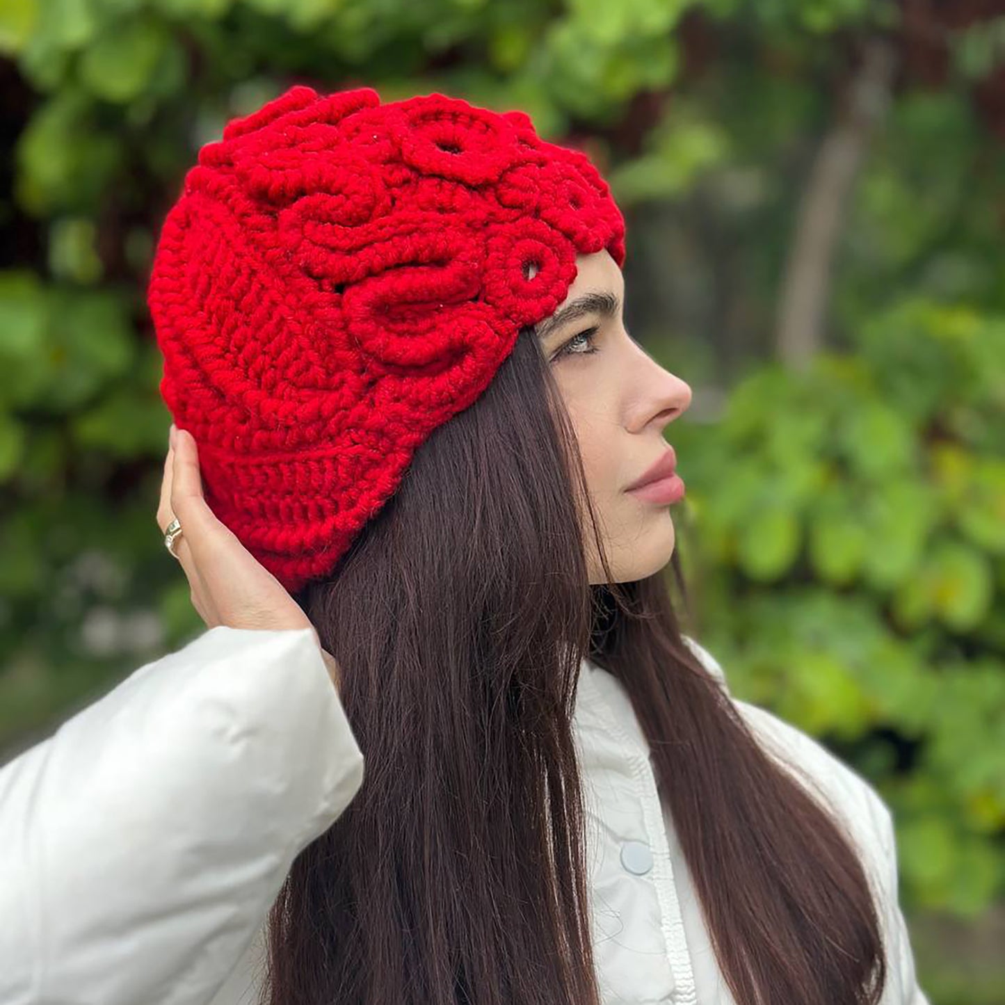 Red Irish Crochet Hat – Handmade Statement Winter Style
