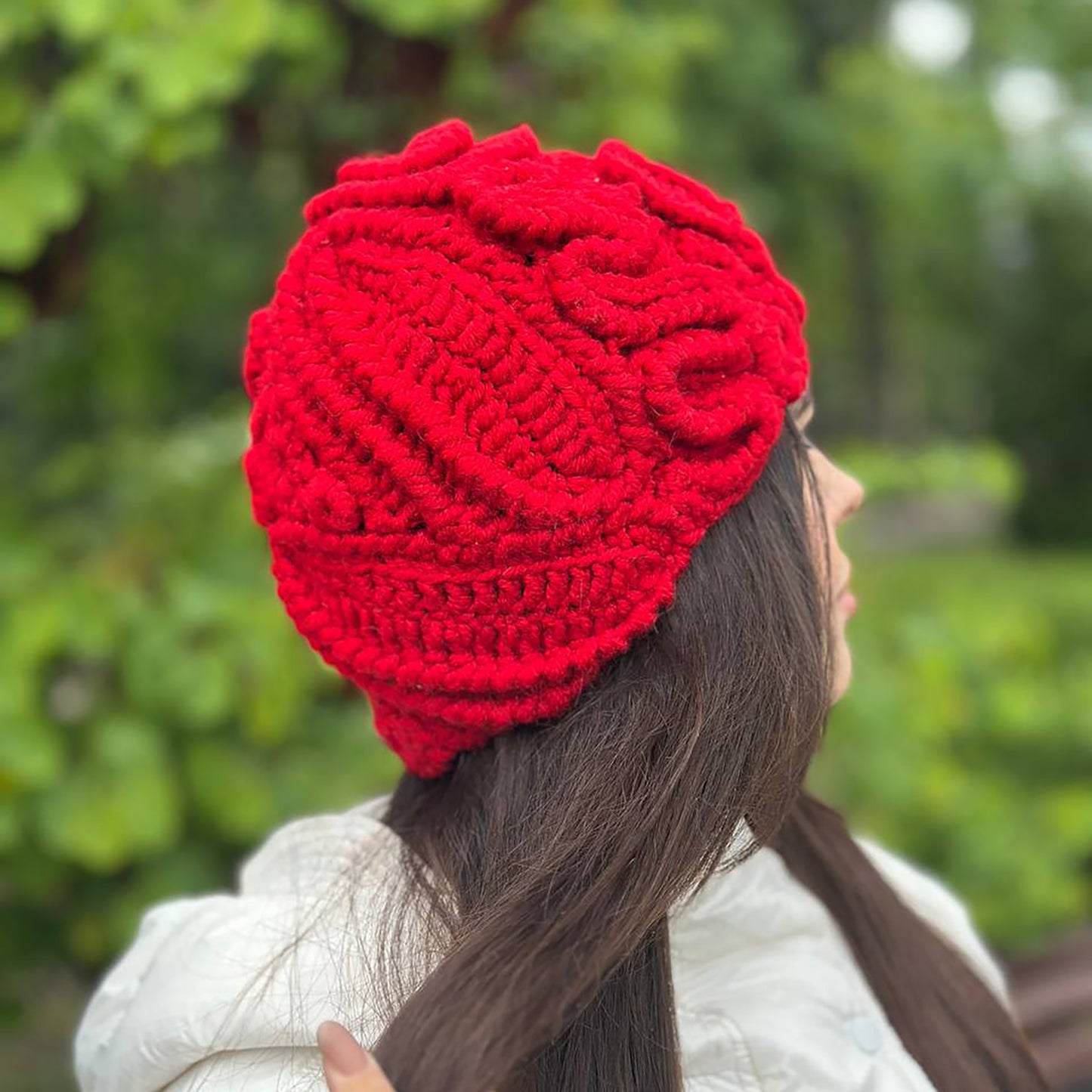 Red Irish Crochet Hat – Handmade Statement Winter Style