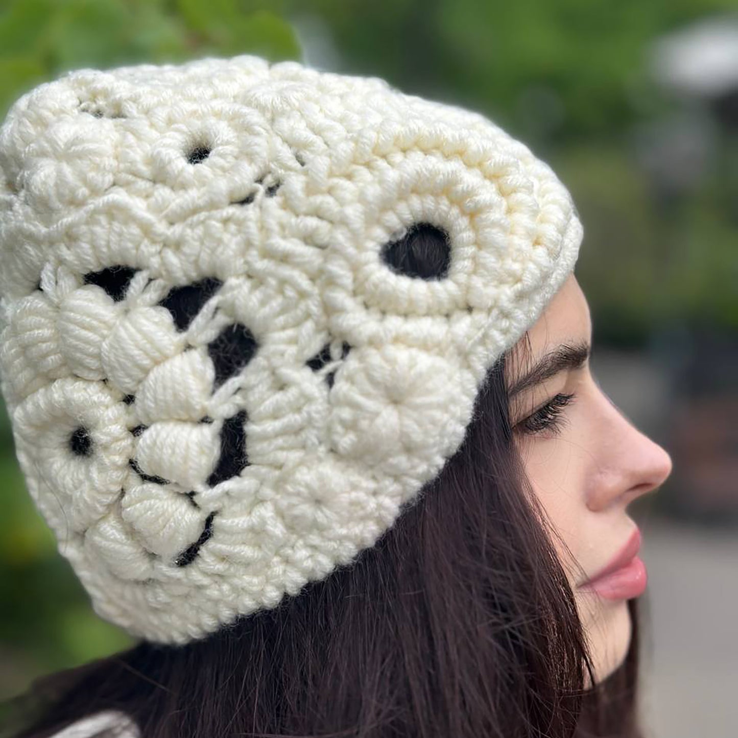 White Irish Crochet Hat – Custom Handmade Wool Blend