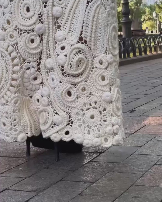 Кардиган з білого ірландського мережива ручної роботи – розкішне в'язання гачком від кутюр