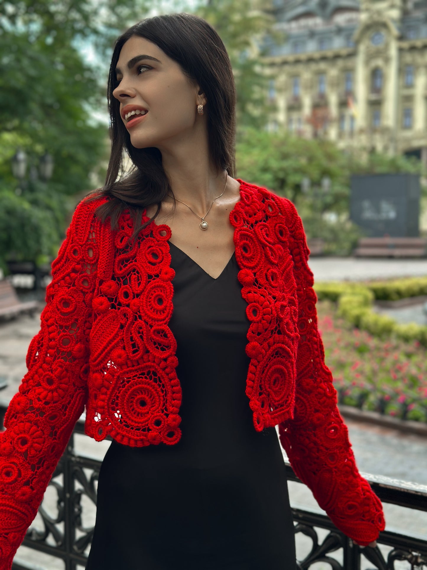 Red Irish Crochet Lace Bolero – Couture Handmade Statement Jacket