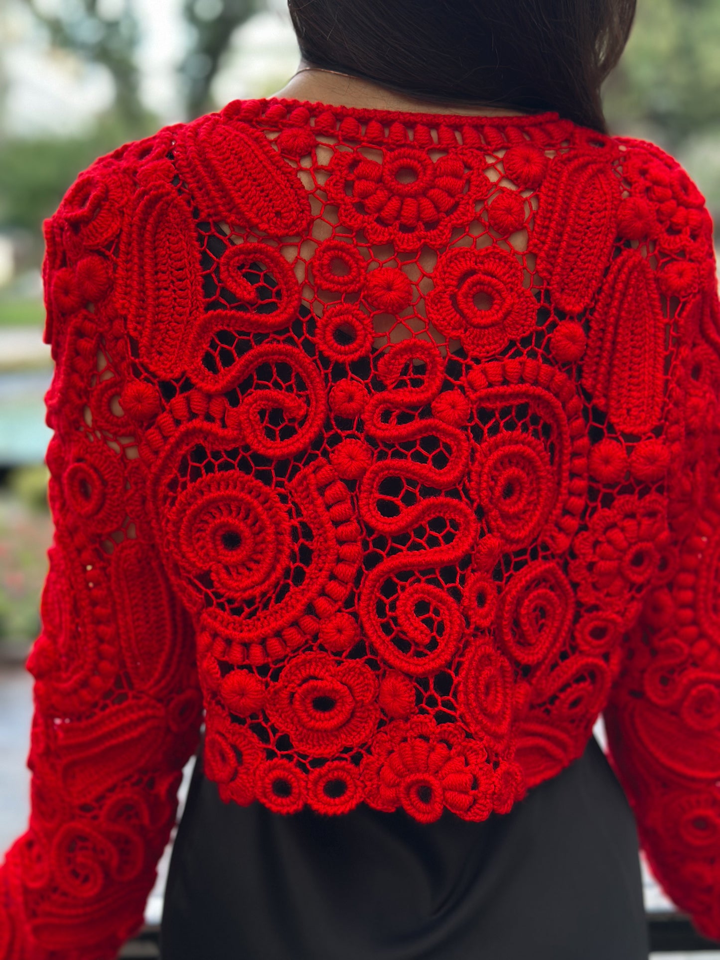 Red Irish Crochet Lace Bolero – Couture Handmade Statement Jacket