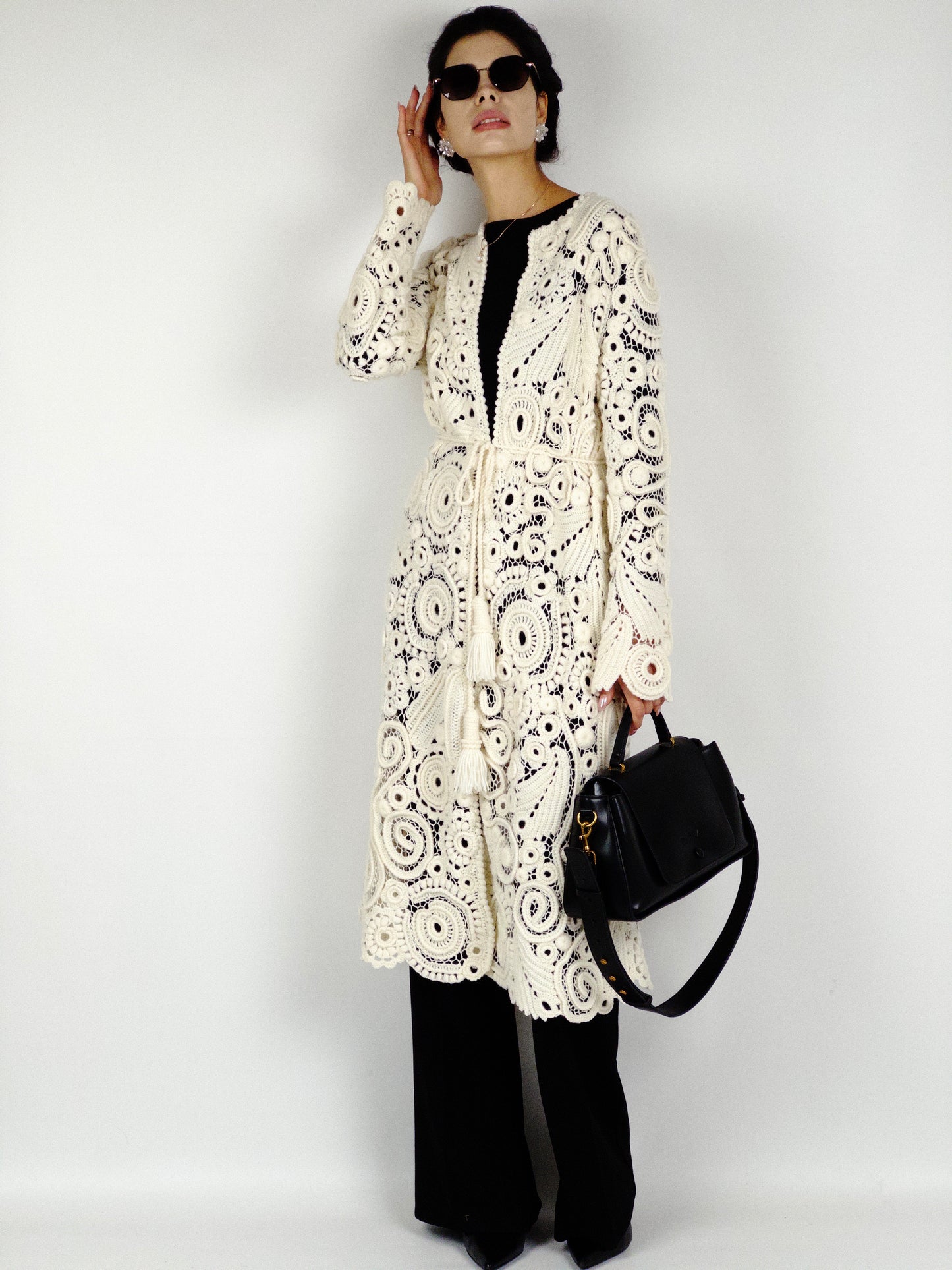 Long Irish Crochet Lace Coat – Handmade Ivory Boho Cardigan