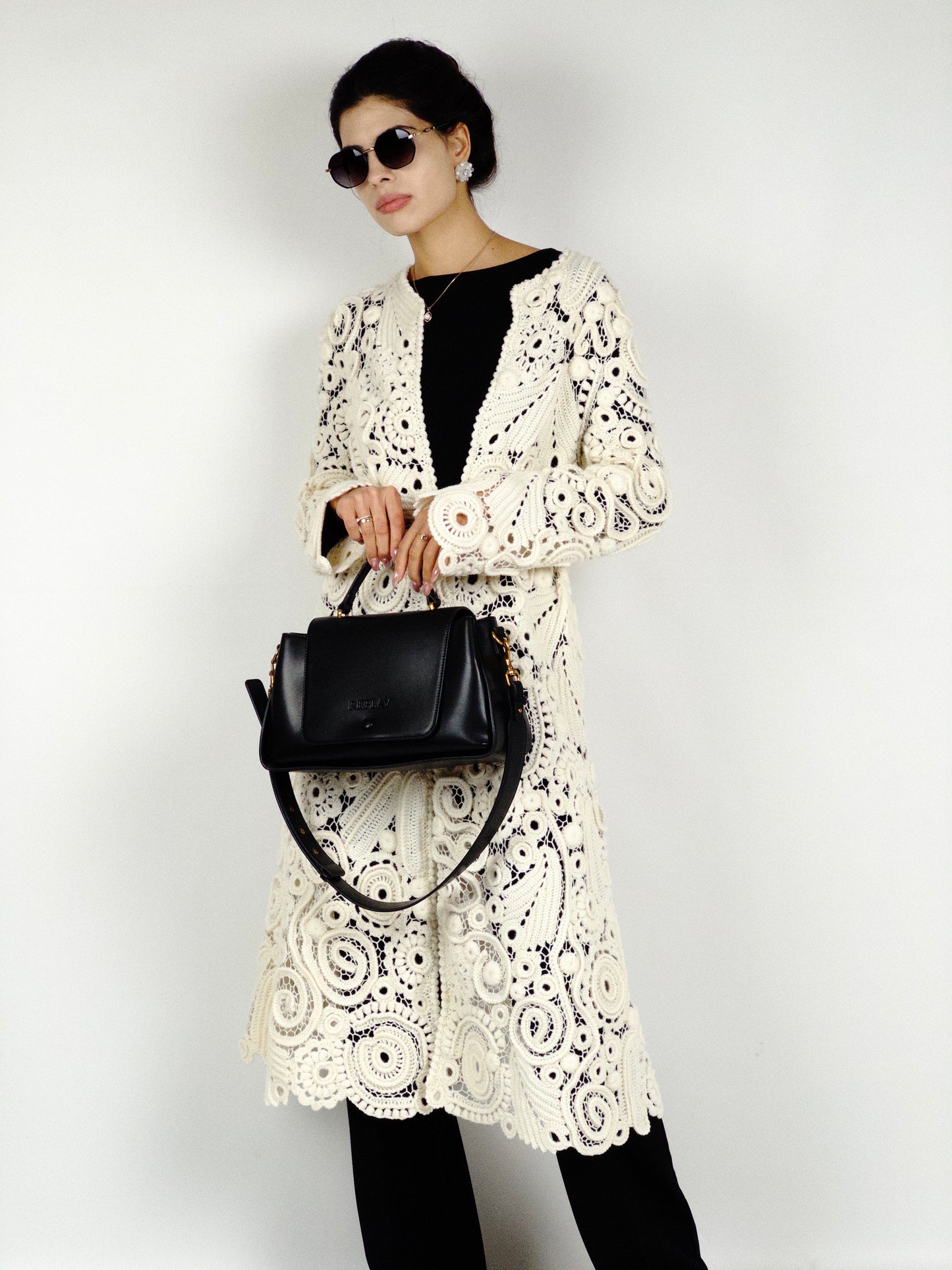 Long Irish Crochet Lace Coat – Handmade Ivory Boho Cardigan