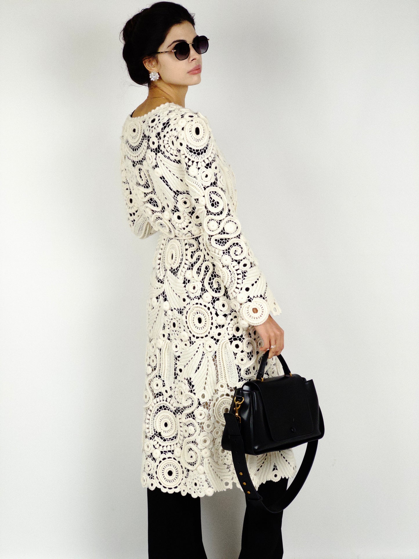 Long Irish Crochet Lace Coat – Handmade Ivory Boho Cardigan