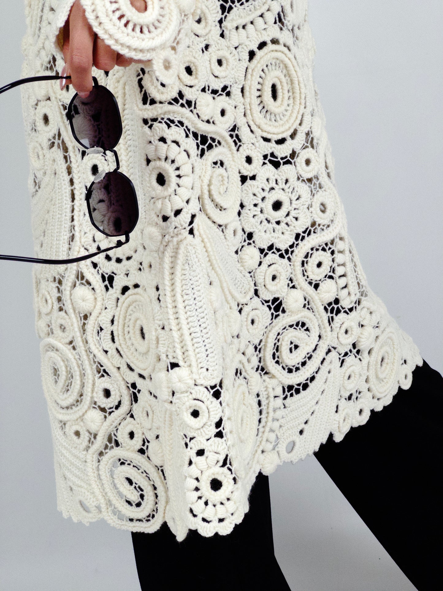 Long Irish Crochet Lace Coat – Handmade Ivory Boho Cardigan