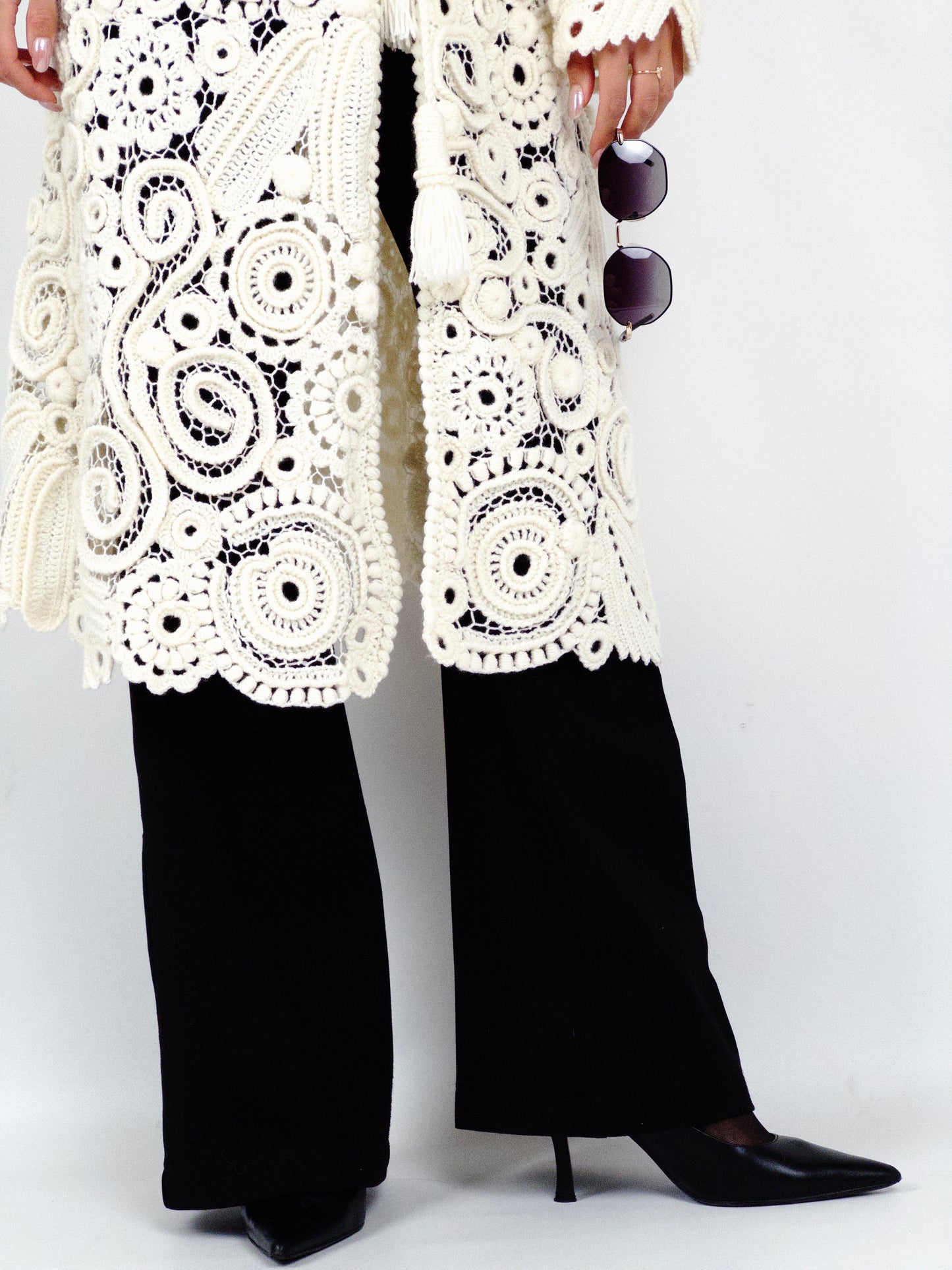 Long Irish Crochet Lace Coat – Handmade Ivory Boho Cardigan