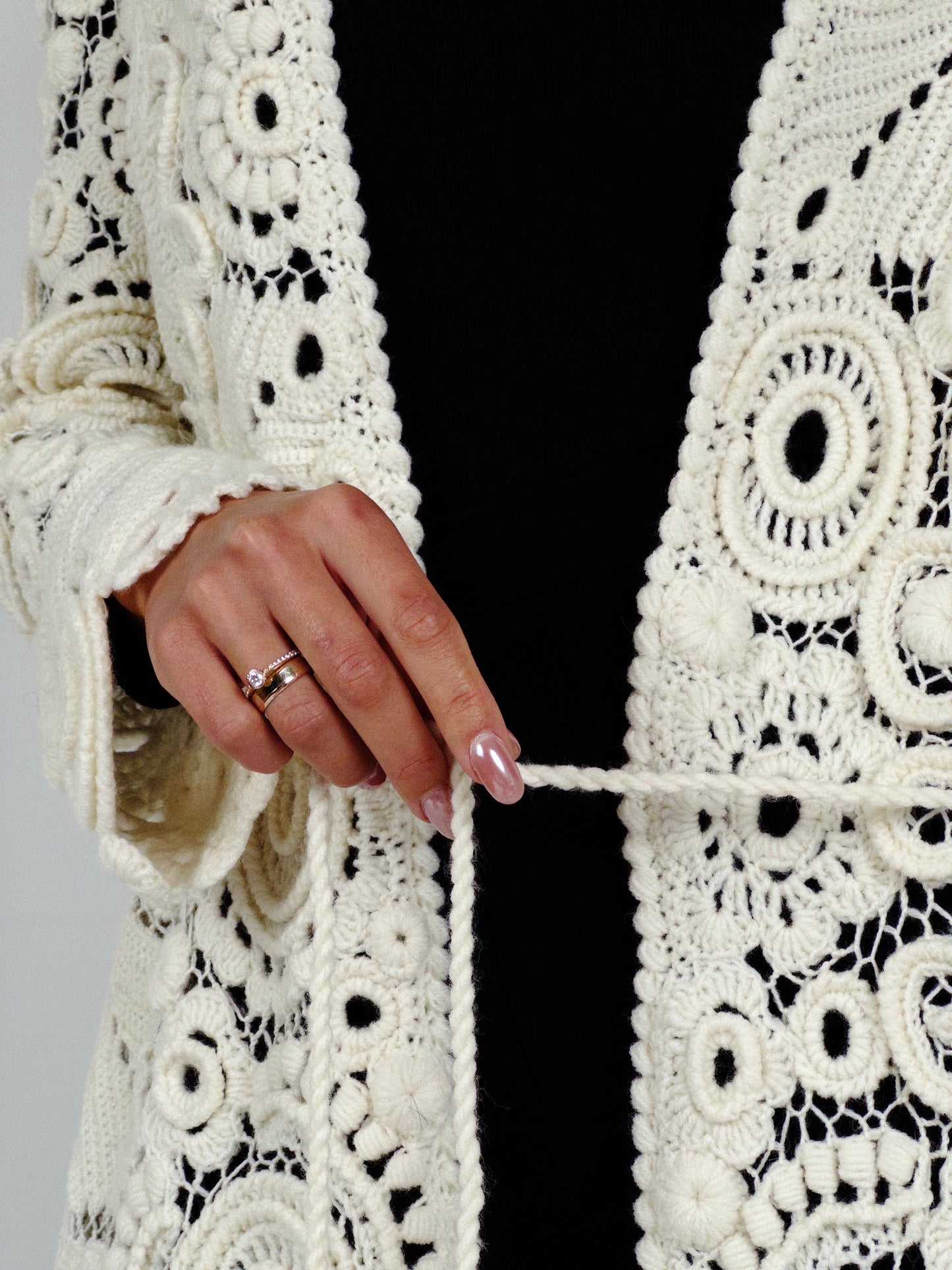 Long Irish Crochet Lace Coat – Handmade Ivory Boho Cardigan