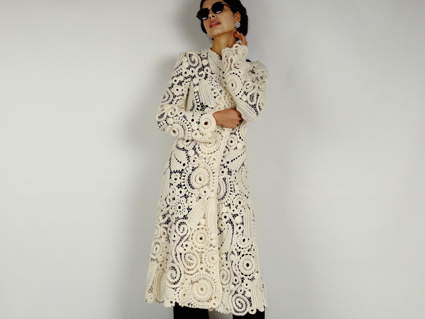 Long Irish Crochet Lace Coat – Handmade Ivory Boho Cardigan