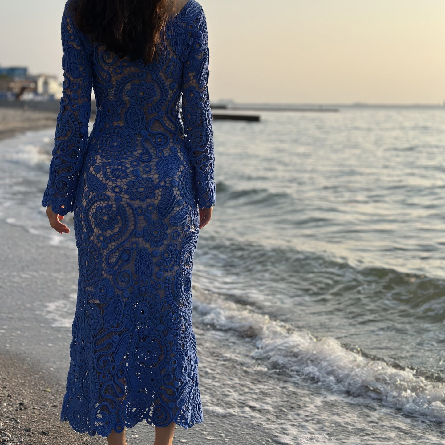 Handcrafted Blue Irish Lace Dress – Timeless Crochet Couture