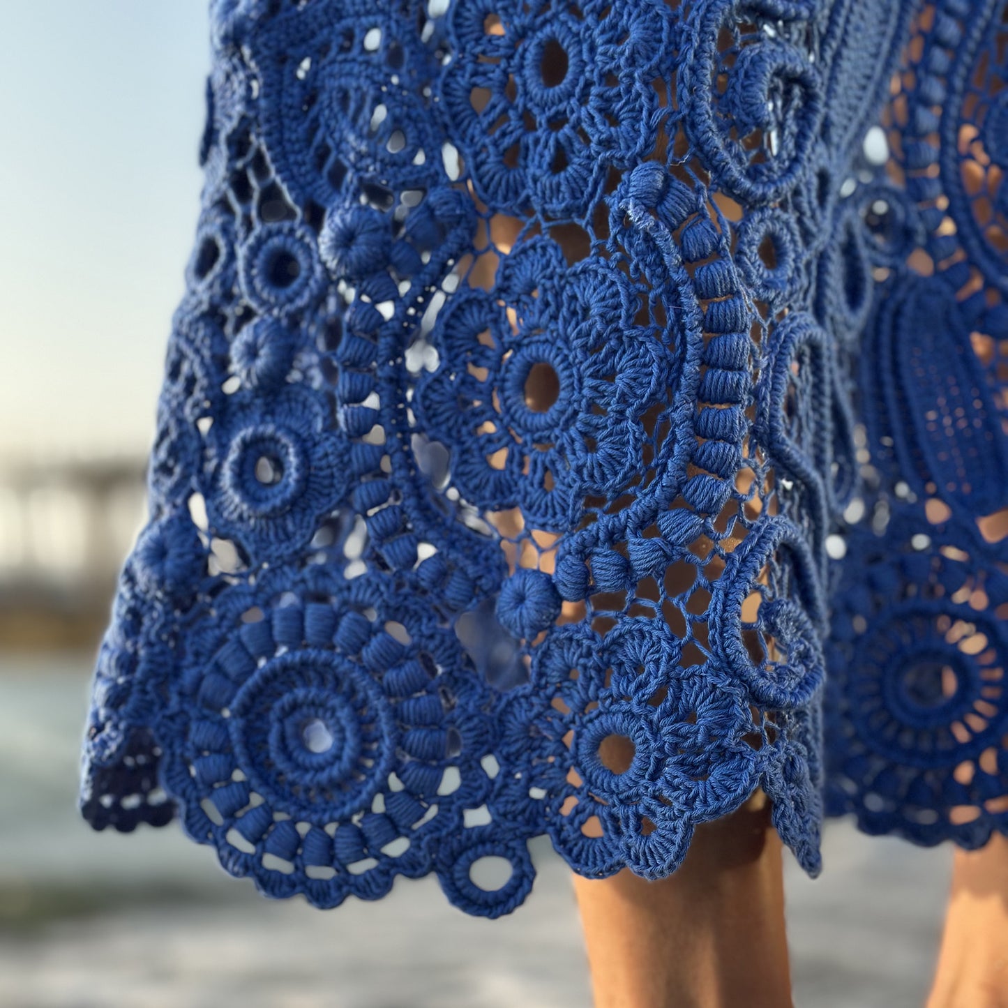Handcrafted Blue Irish Lace Dress – Timeless Crochet Couture