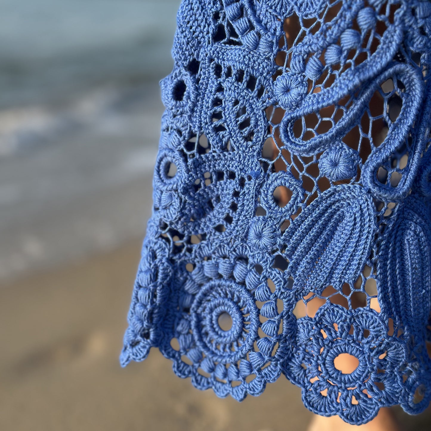 Handcrafted Blue Irish Lace Dress – Timeless Crochet Couture