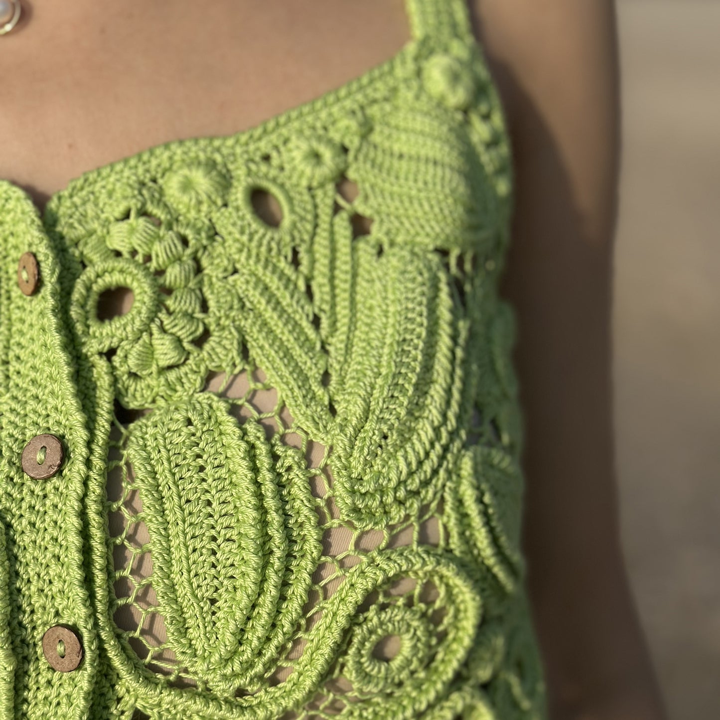 Luxury Green Crochet Top - Handcrafted Women’s Designer Sleeveless Blouse (Custom Sizes Available)