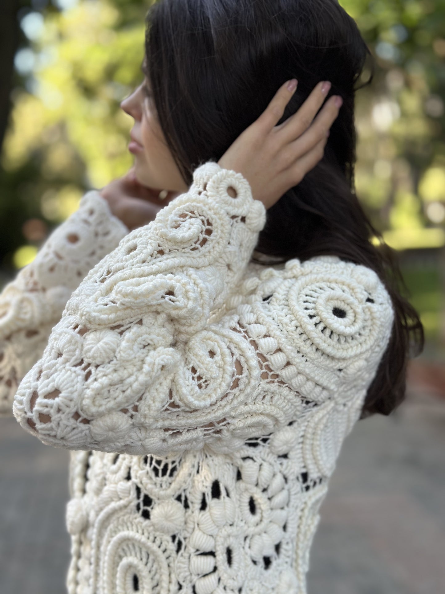 Handcrafted White Irish Lace Cardigan – Luxury Crochet Couture