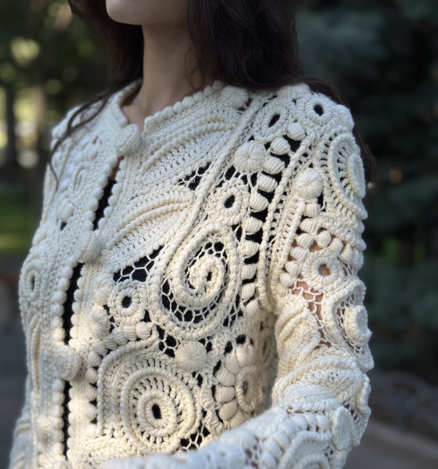Handcrafted White Irish Lace Cardigan – Luxury Crochet Couture