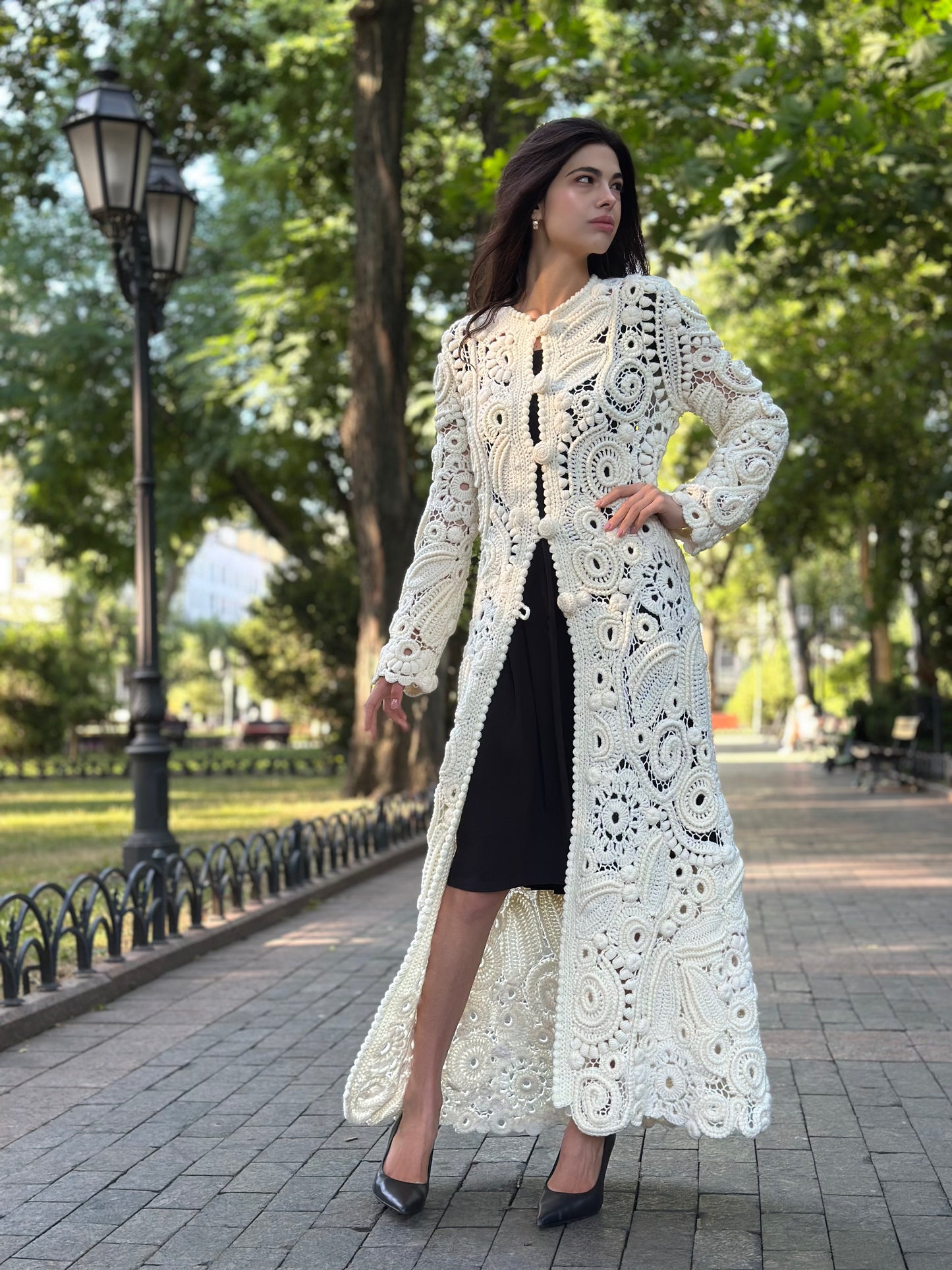 Handcrafted White Irish Lace Cardigan – Luxury Crochet Couture