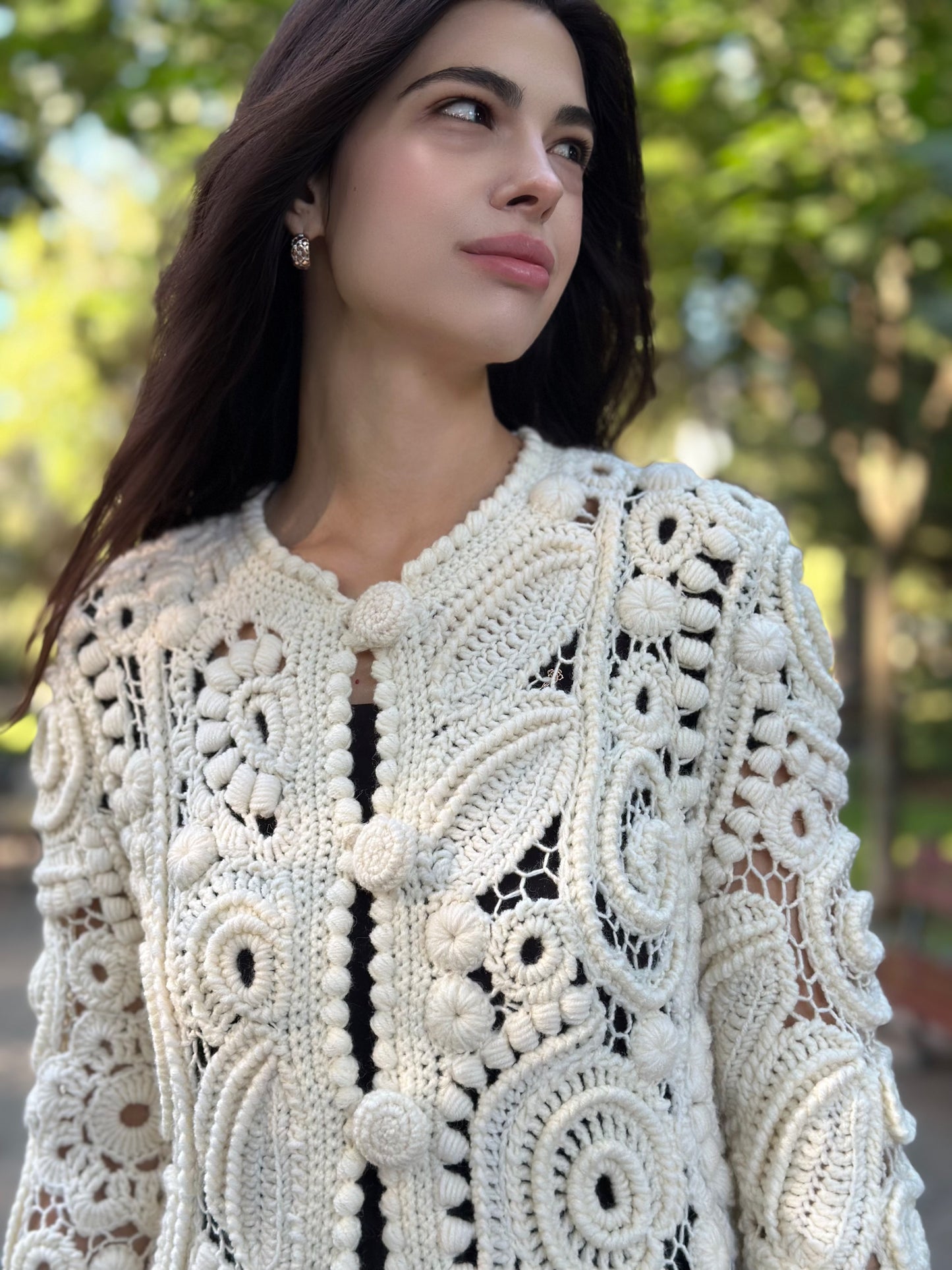 Handcrafted White Irish Lace Cardigan – Luxury Crochet Couture