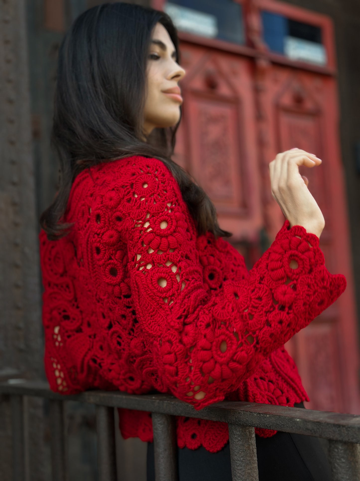 Luxury Red Crochet Pullover – Handcrafted Women’s Designer Sweater (Custom Sizes Available)