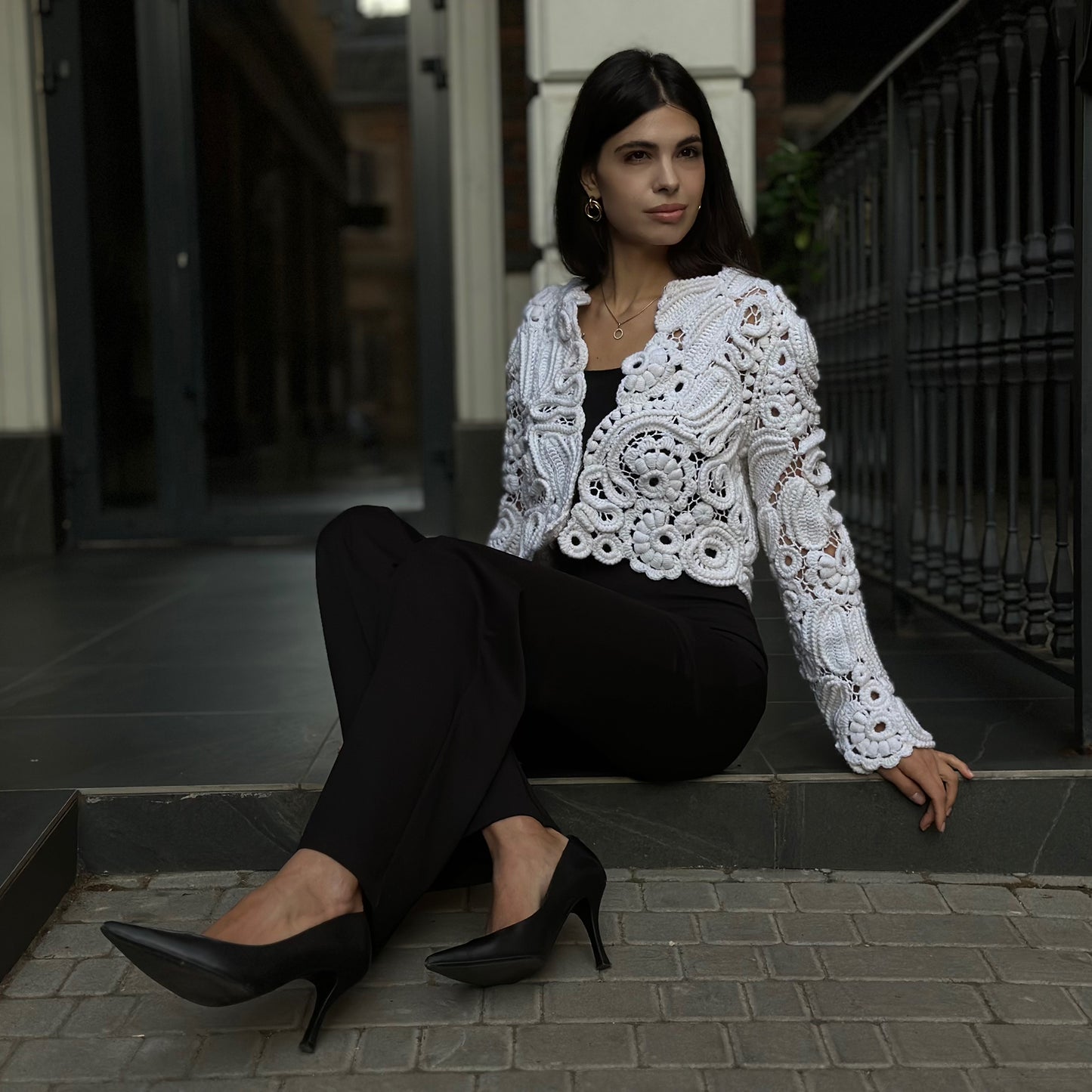 Luxury White Crochet Jacket - Handcrafted Women’s Designer Outerwear (Custom Sizes Available)