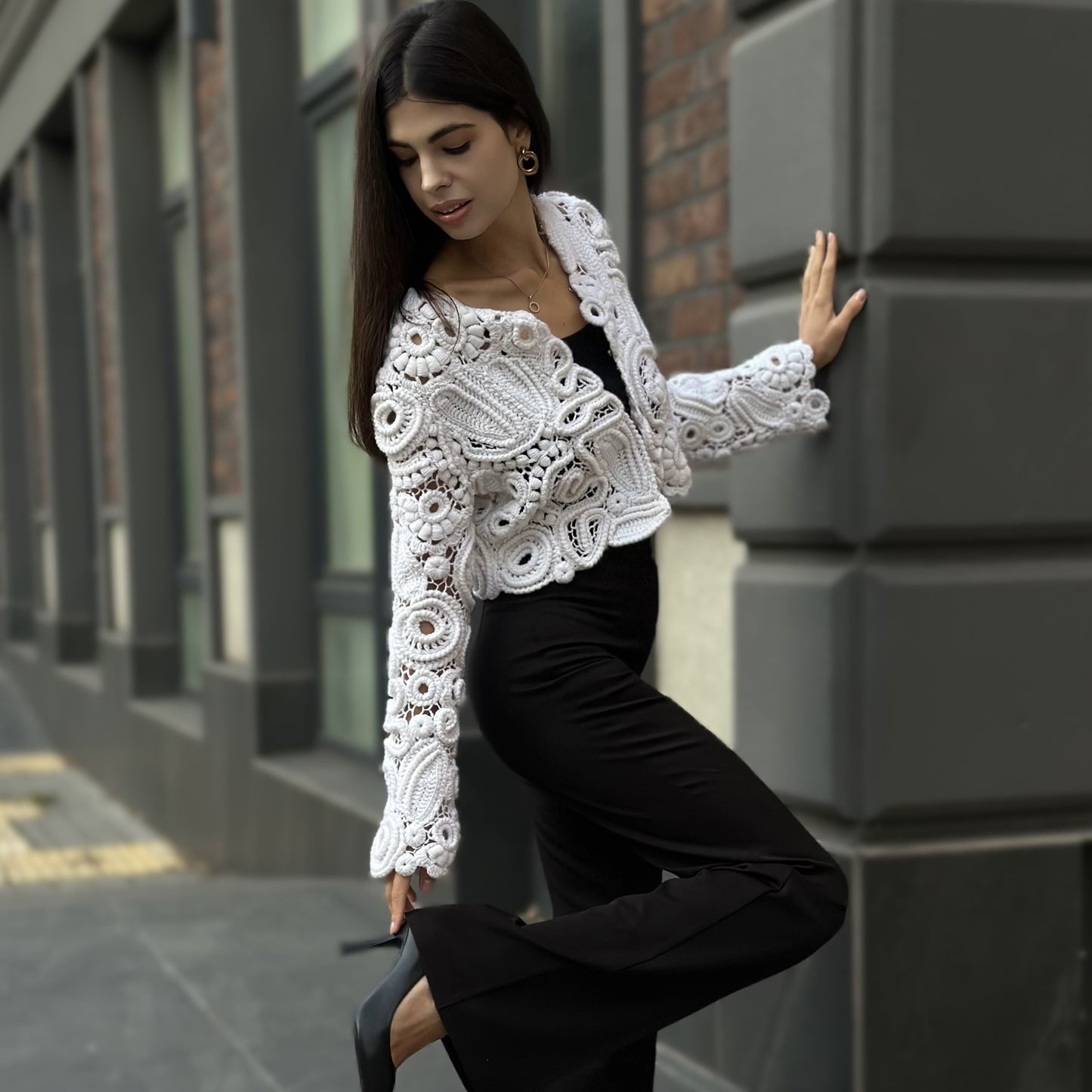 Luxury White Crochet Jacket - Handcrafted Women’s Designer Outerwear (Custom Sizes Available)