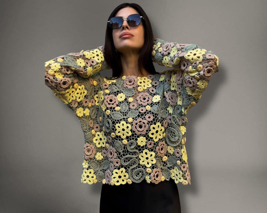 Irish Crochet Lace Blouse – Luxury Handmade Floral Couture Top