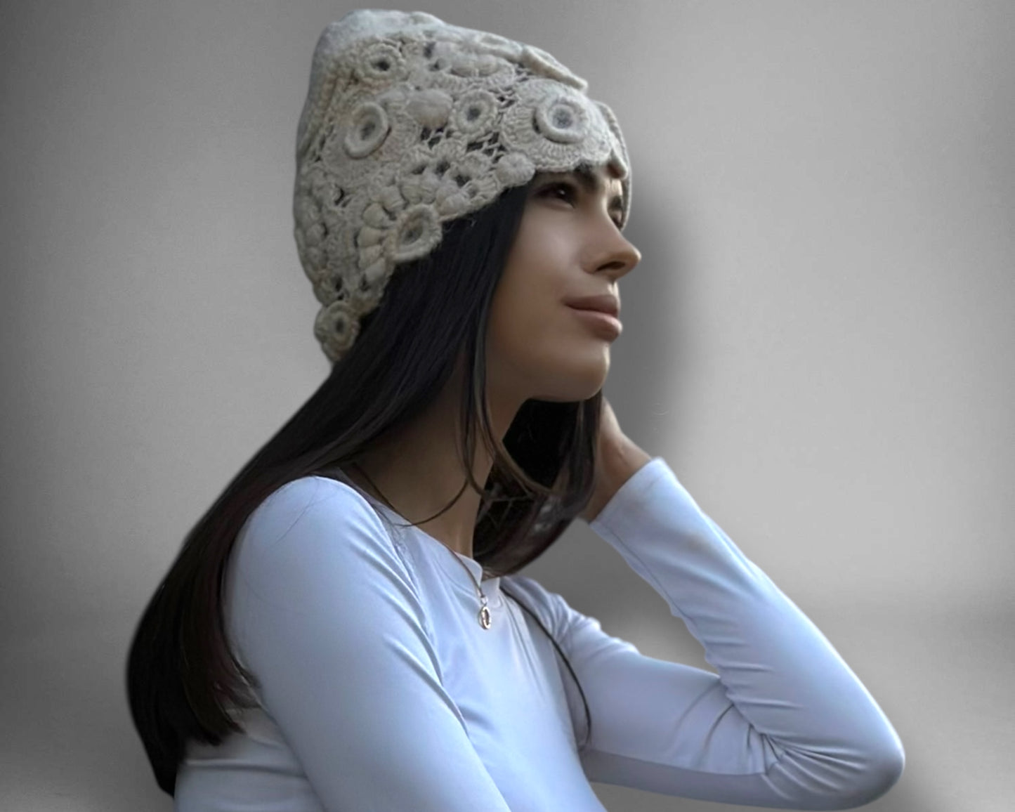White Irish Crochet Hat – Custom Handmade Wool Blend