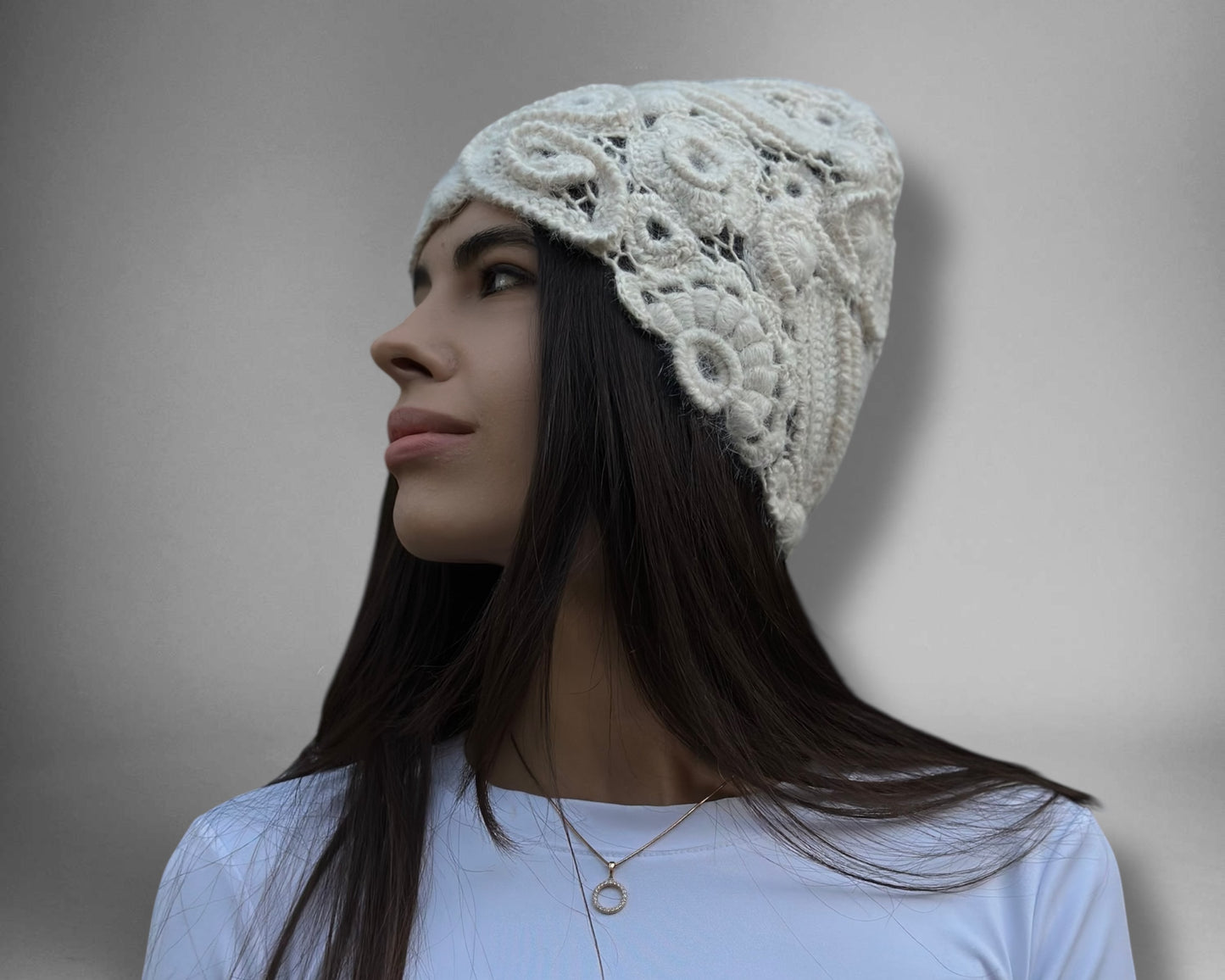 White Irish Crochet Hat – Custom Handmade Wool Blend