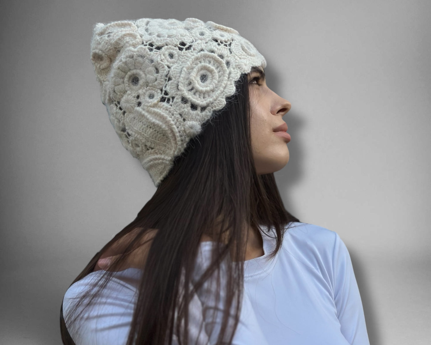 White Irish Crochet Hat – Custom Handmade Wool Blend