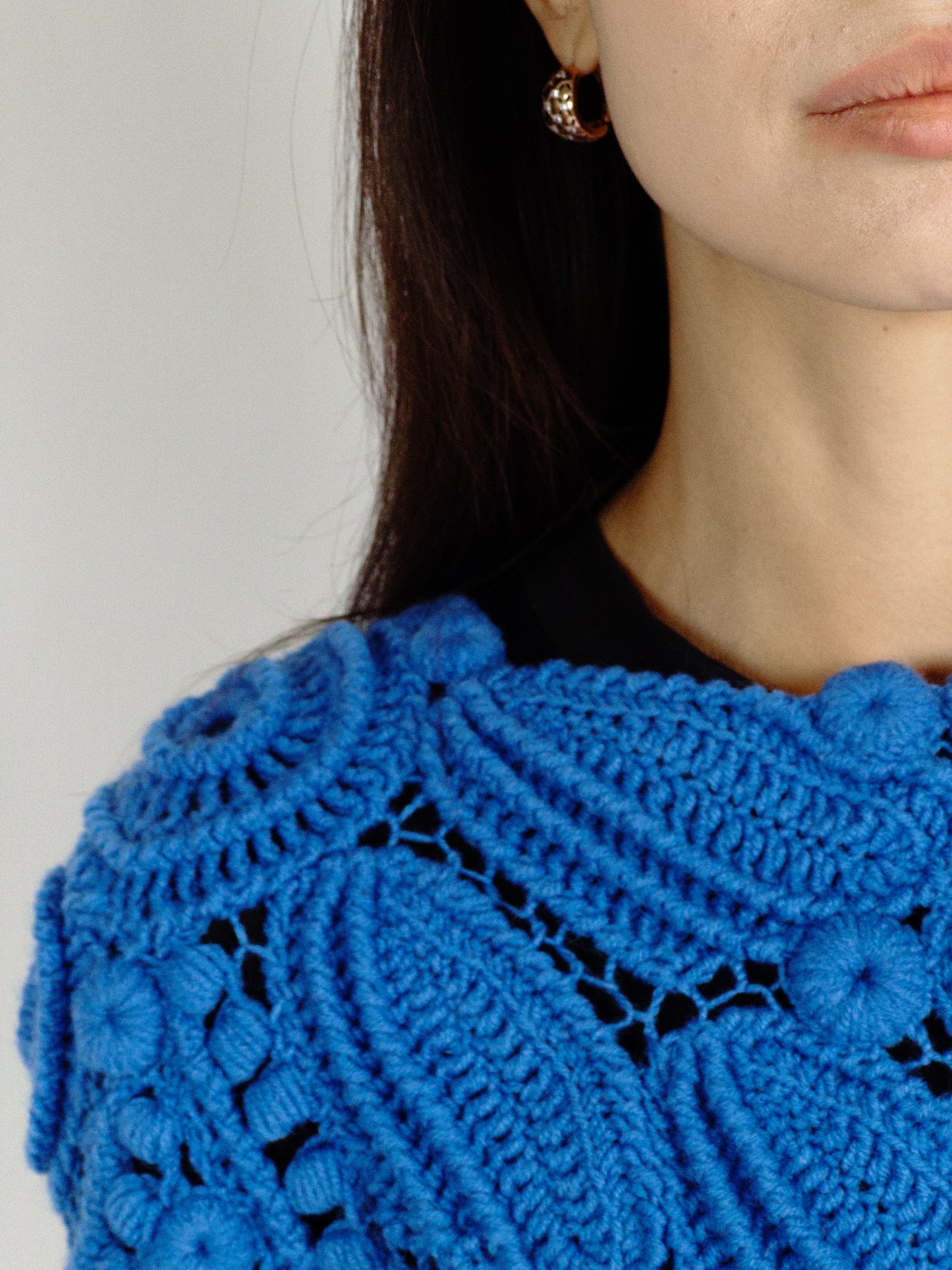 Blue Irish Crochet Sweater – Handmade Luxury Lace Pullover