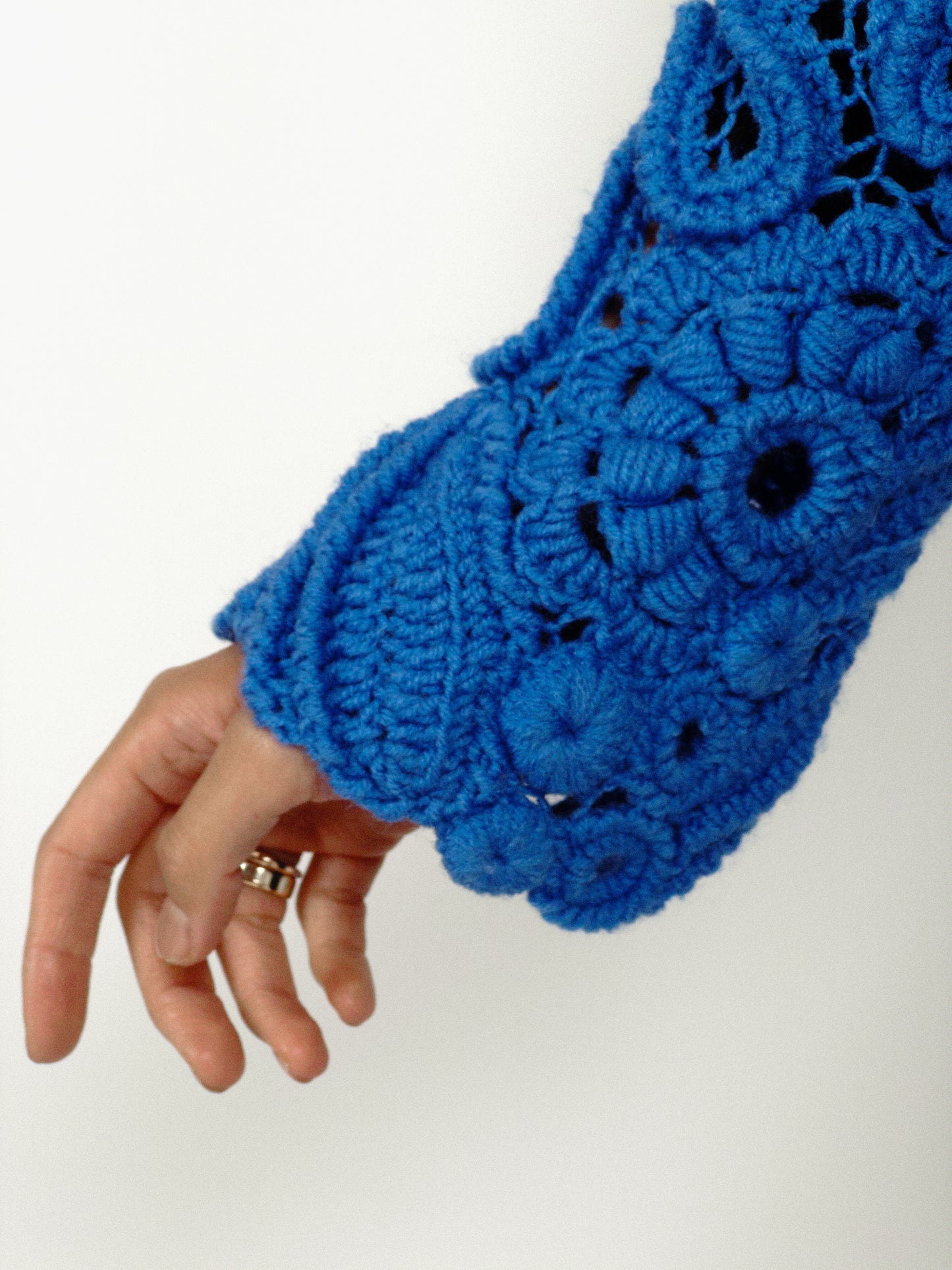 Blue Irish Crochet Sweater – Handmade Luxury Lace Pullover