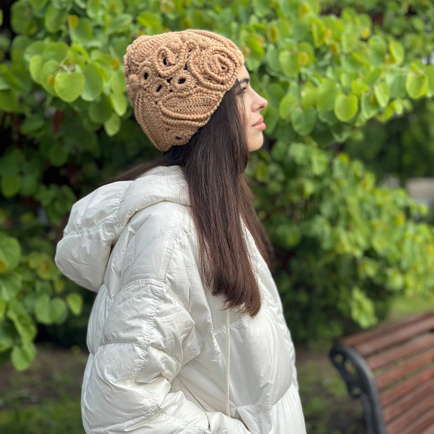 Handmade Beige Irish Crochet Hat – Neutral Elegance with Timeless Craft