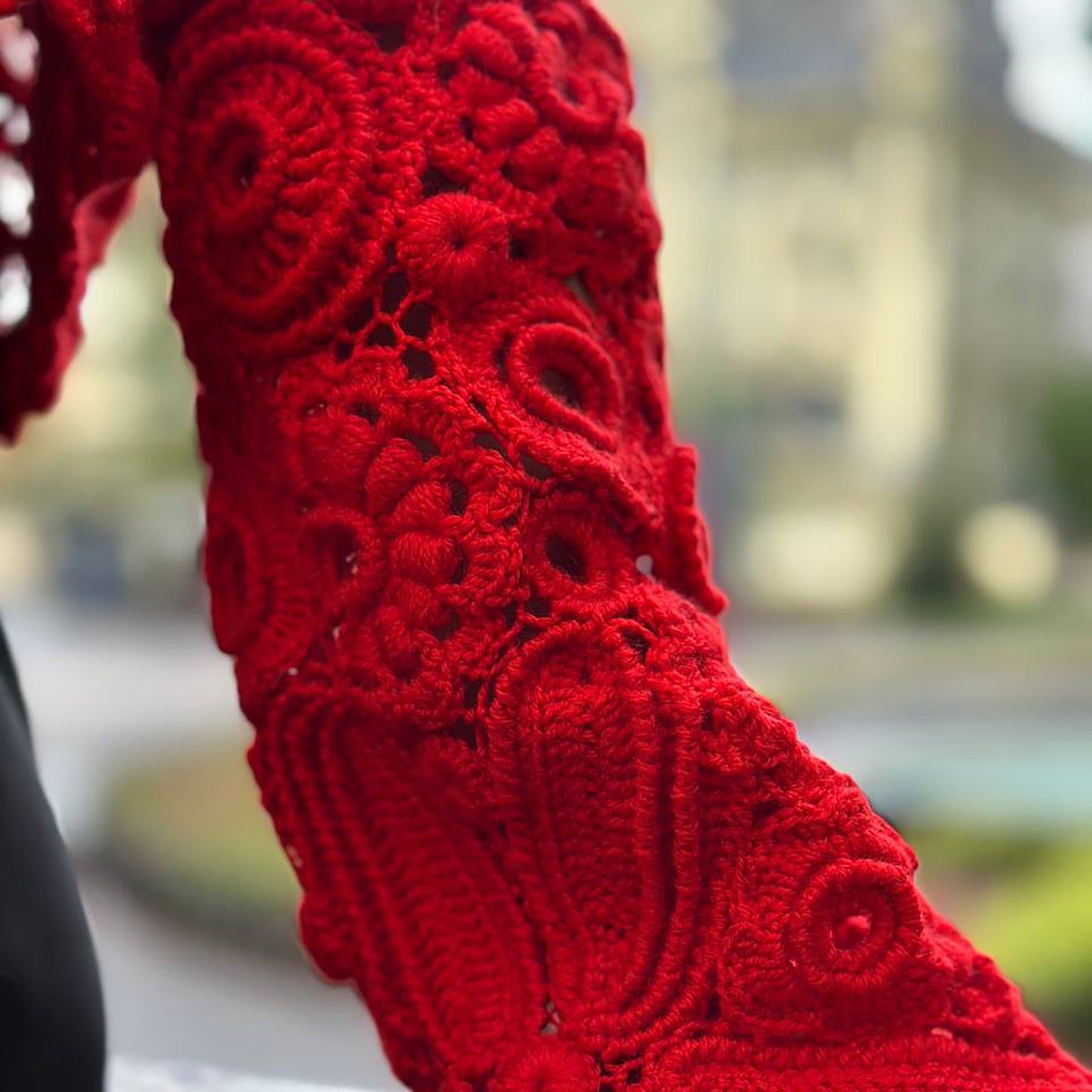 Red Irish Crochet Lace Bolero – Couture Handmade Statement Jacket