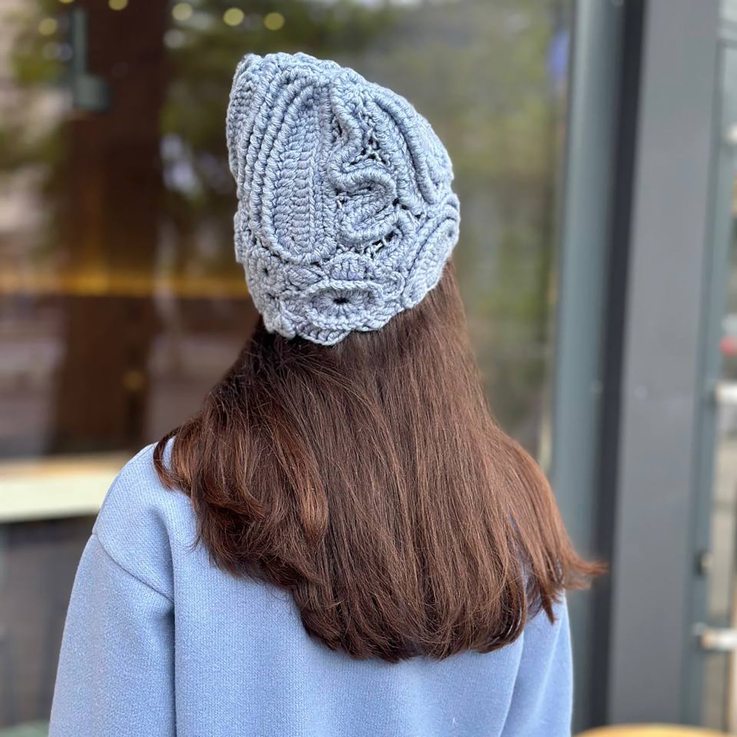 Light Blue Irish Crochet Hat – Handcrafted Winter Elegance