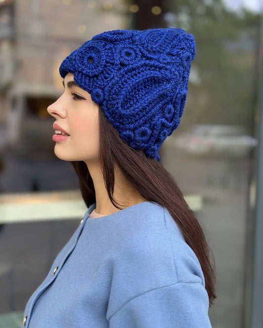Handmade Blue Irish Crochet Hat — Wool Blend | Custom Fit | Free Shipping