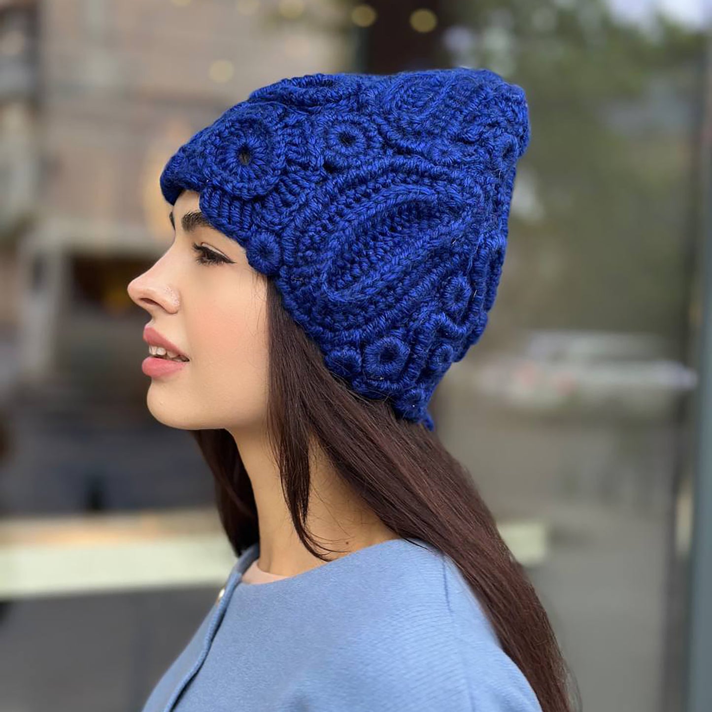 Handmade Blue Irish Crochet Hat — Wool Blend | Custom Fit | Free Shipping