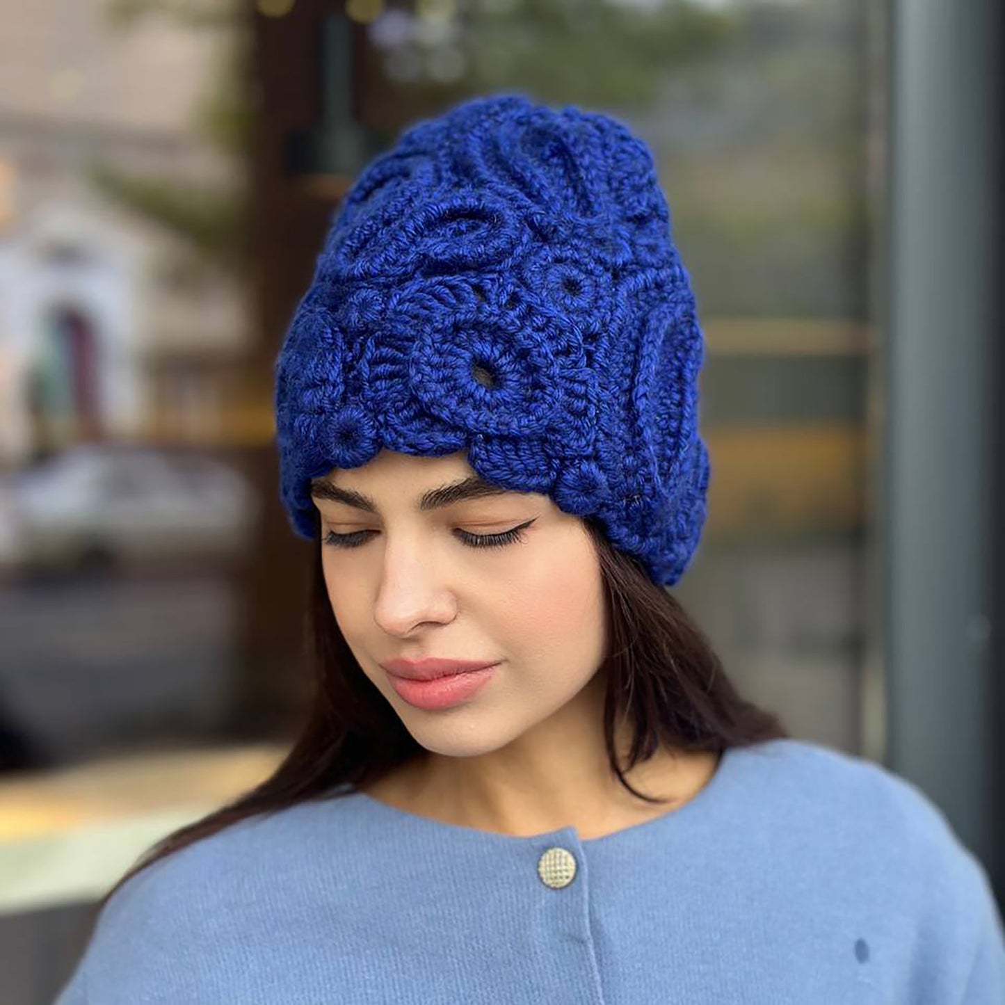 Handmade Blue Irish Crochet Hat — Wool Blend | Custom Fit | Free Shipping