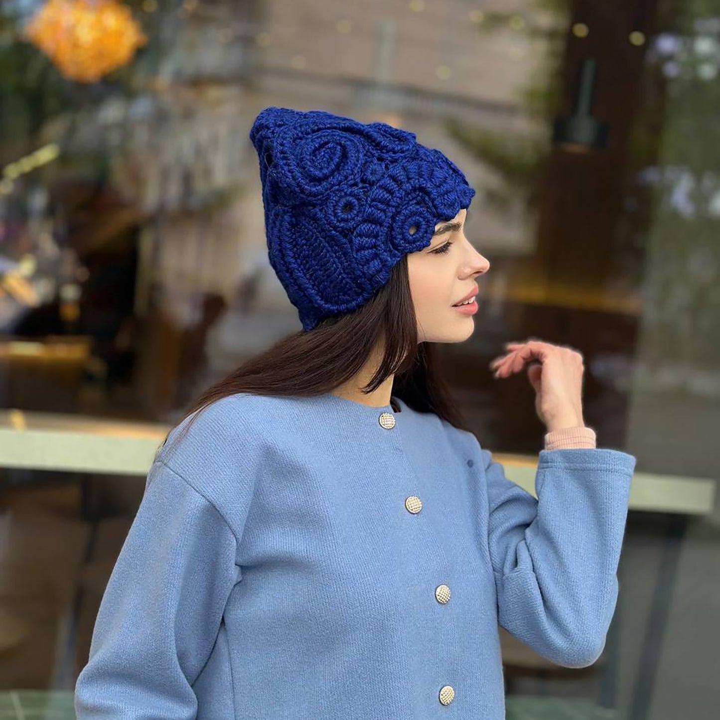 Handmade Blue Irish Crochet Hat — Wool Blend | Custom Fit | Free Shipping