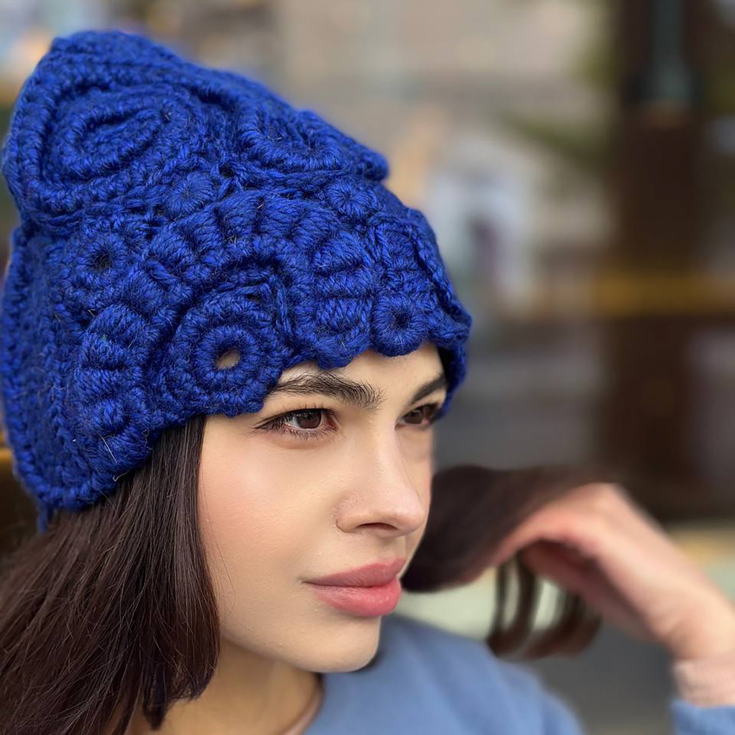 Handmade Blue Irish Crochet Hat — Wool Blend | Custom Fit | Free Shipping