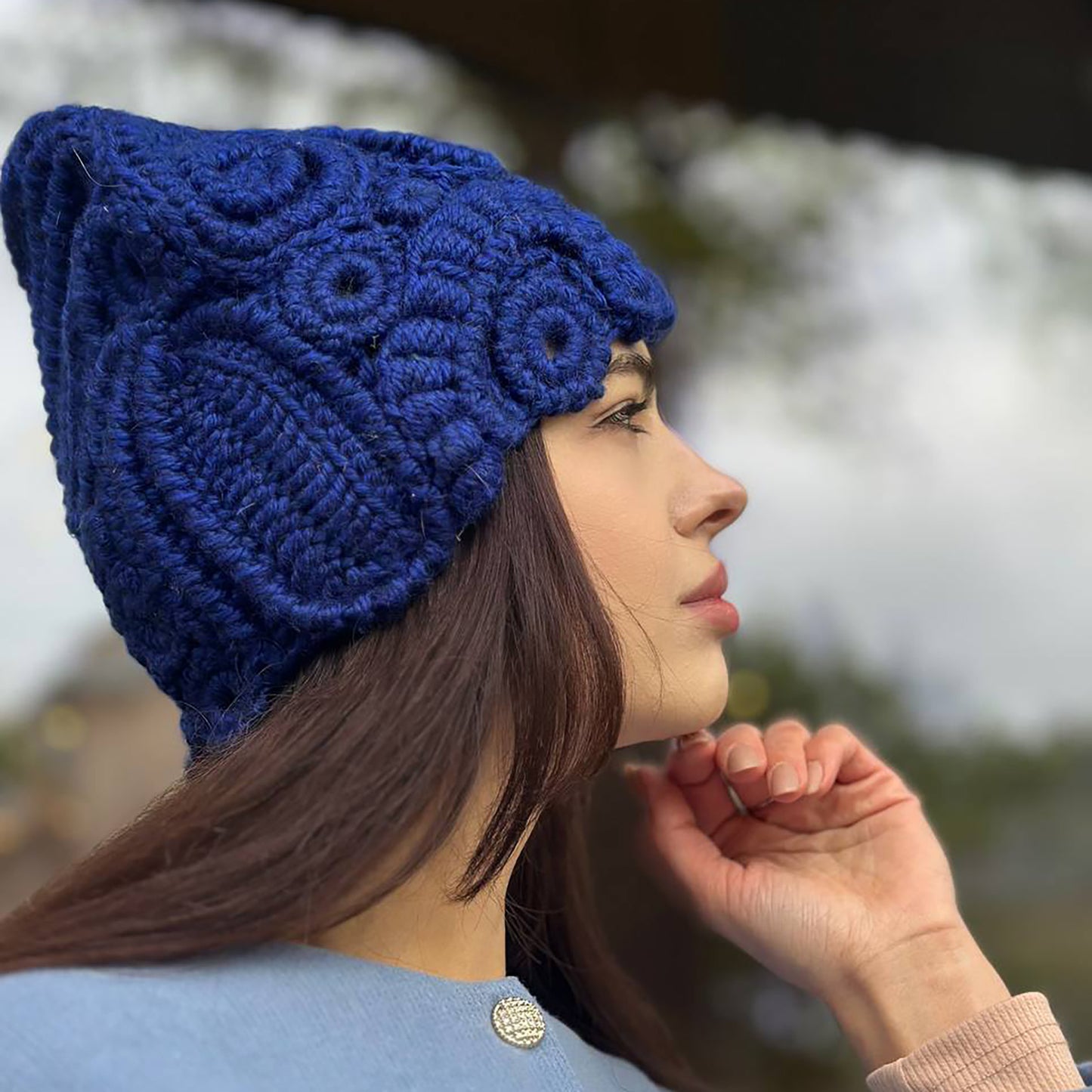 Handmade Blue Irish Crochet Hat — Wool Blend | Custom Fit | Free Shipping