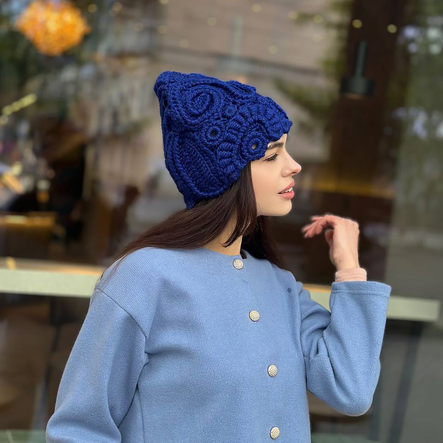 Handmade Blue Irish Crochet Hat — Wool Blend | Custom Fit | Free Shipping
