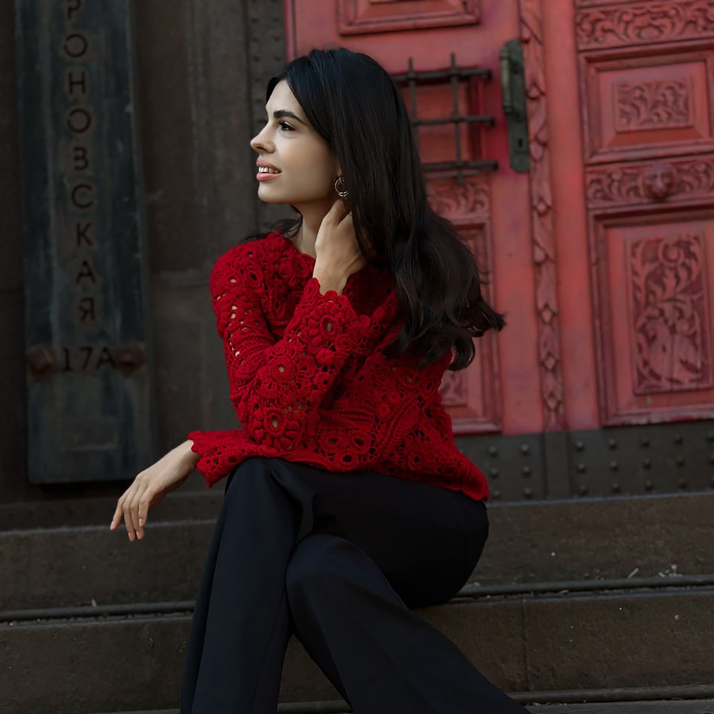Luxury Red Crochet Pullover – Handcrafted Women’s Designer Sweater (Custom Sizes Available)