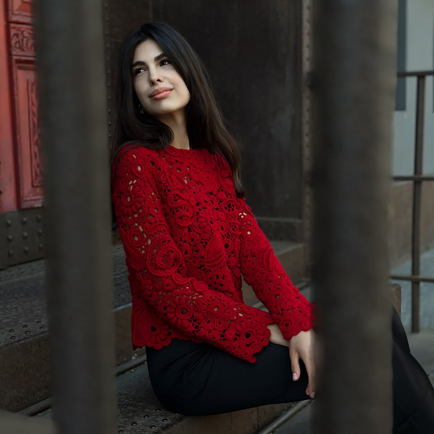 Luxury Red Crochet Pullover – Handcrafted Women’s Designer Sweater (Custom Sizes Available)