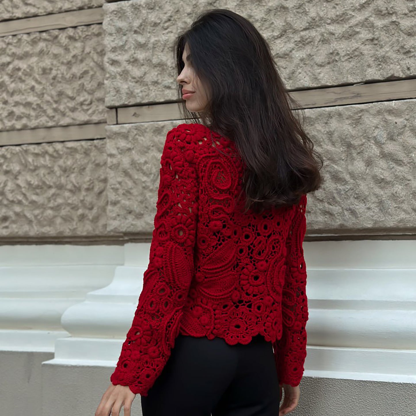 Luxury Red Crochet Pullover – Handcrafted Women’s Designer Sweater (Custom Sizes Available)