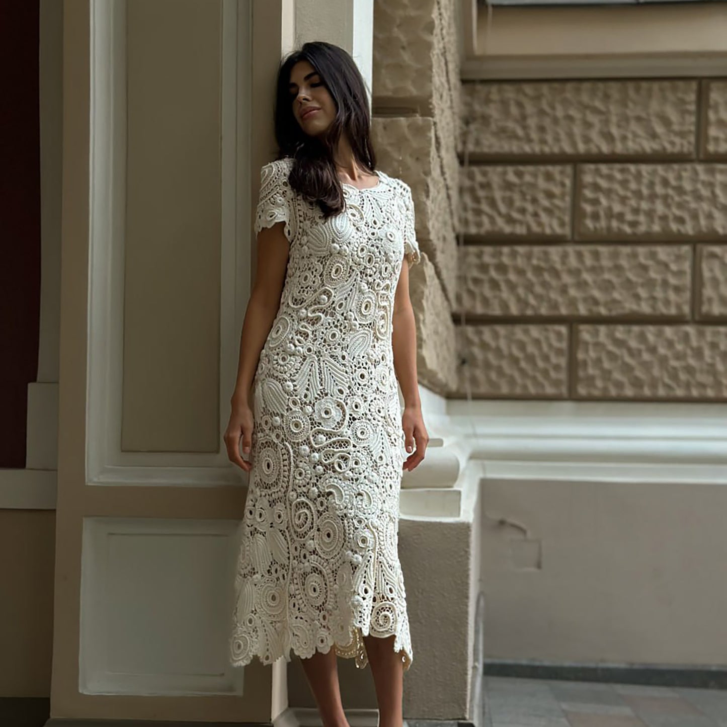 Handcrafted White Irish Lace Dress – Heirloom Crochet Couture